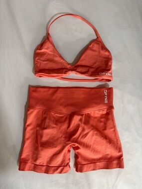 Coral Sports Bra and High-Waist Shorts Set